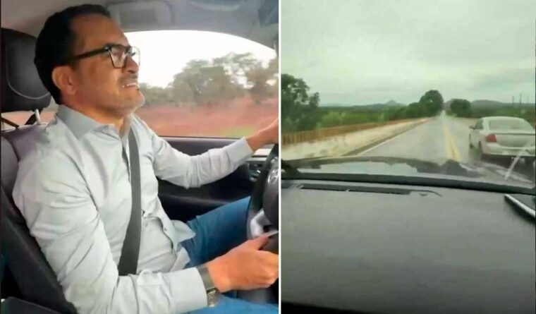 Governador Wanderlei comete infração de trânsito gravíssima ao anunciar obra na TO-387