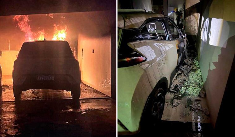 Carro elétrico pega fogo durante carregamento em garagem de residência em Palmas