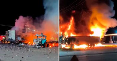 Incêndio em posto de combustíveis destrói carretas e provoca explosões na BR-153, no Tocantins