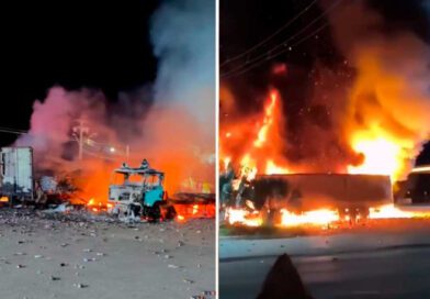 Incêndio em posto de combustíveis destrói carretas e provoca explosões na BR-153, no Tocantins