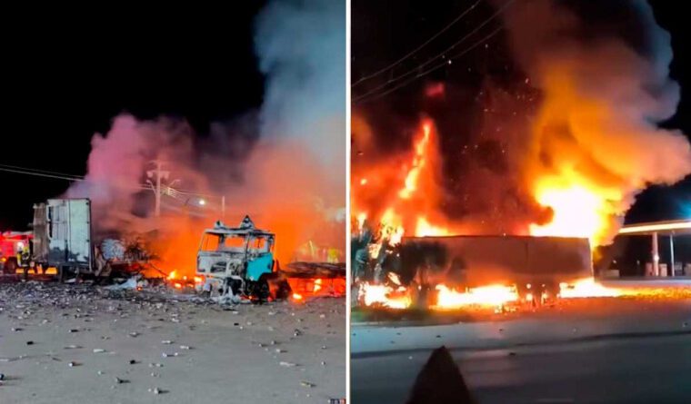 Incêndio em posto de combustíveis destrói carretas e provoca explosões na BR-153, no Tocantins