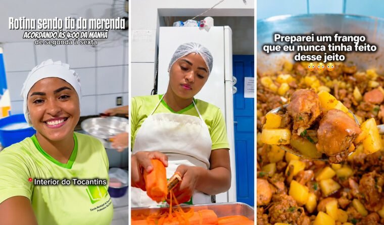 ‘Tia da merenda’ do Tocantins vira fenômeno nas redes sociais mostrando rotina na cozinha da escola